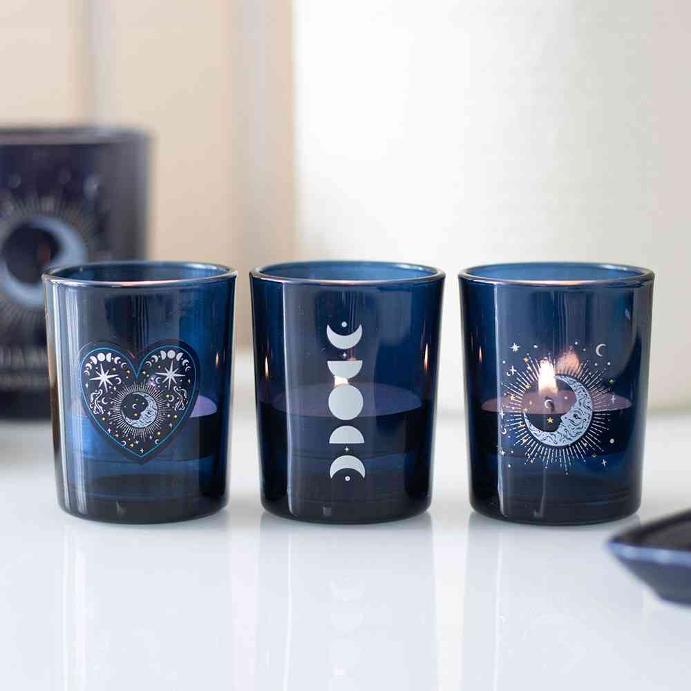Something Different - Set of 3 Blue Moon Votive Kaarsenstandaard - Blauw